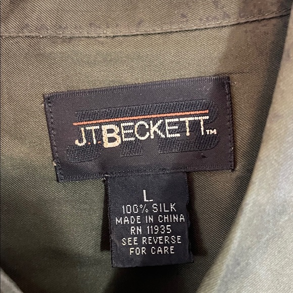 VNTG JT Beckett 100% Silk Button Down Shirt – Olive Green Long Sleeve Size L - Picture 2 of 13